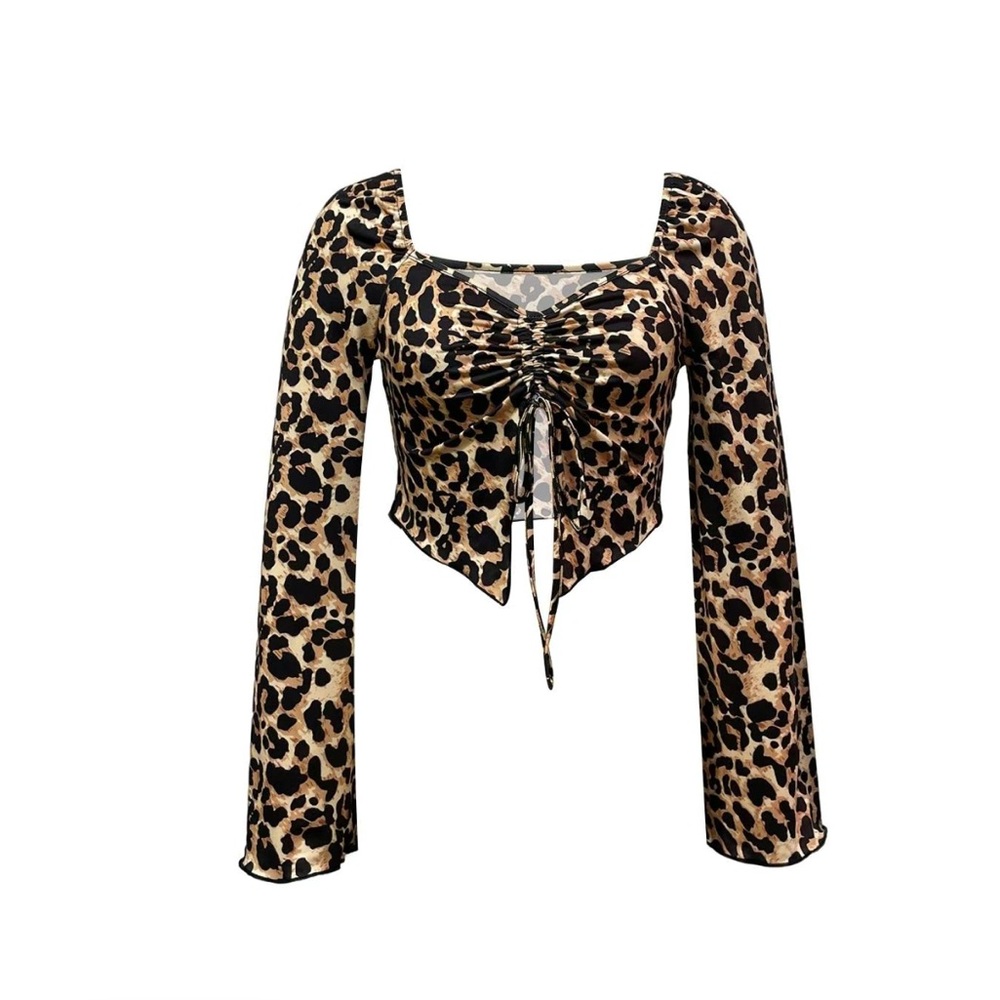 Leopard Print Ruched Women's Top - Picture 6 of 7